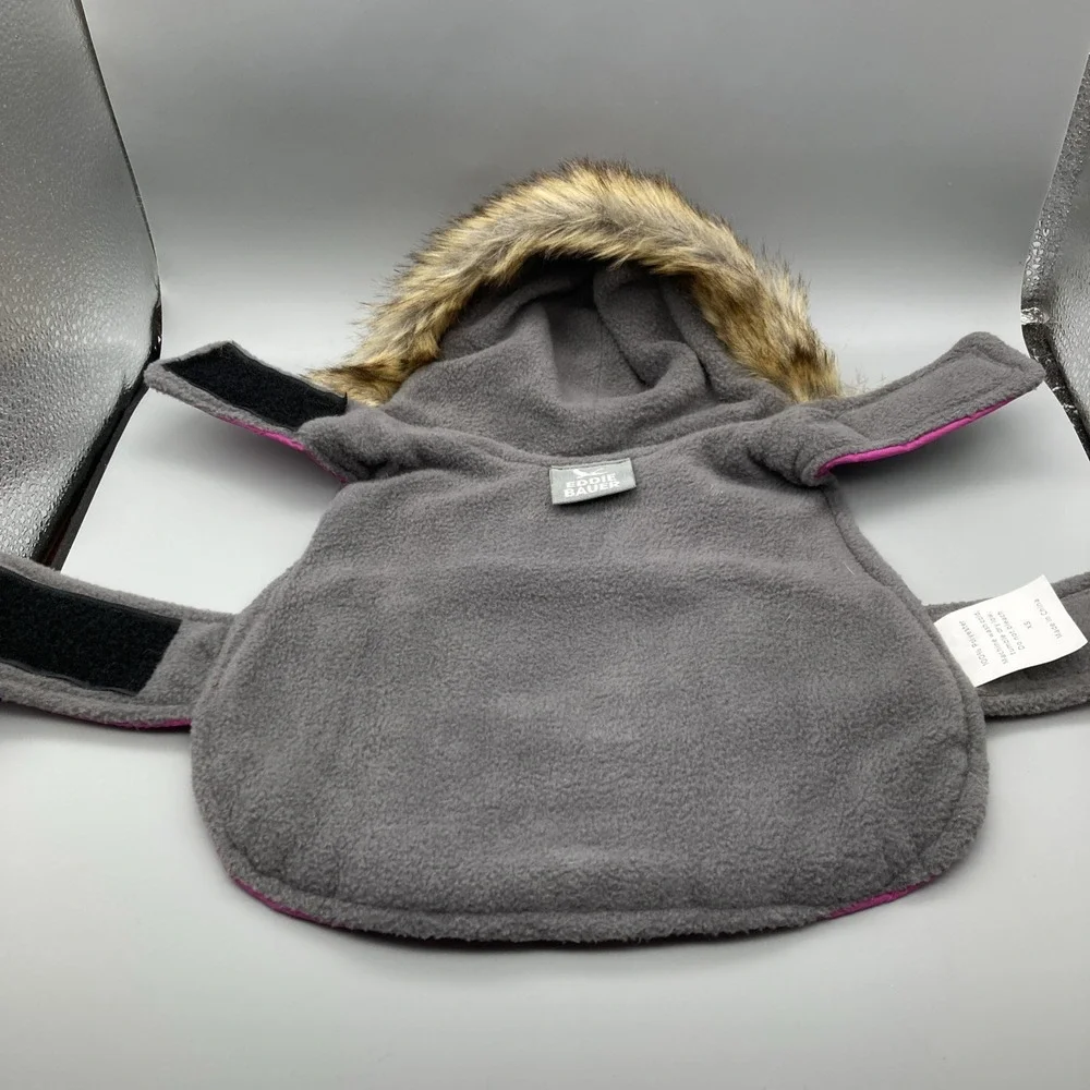 Eddie Bauer Dog Parka Jacket Pink XS Microfleece Lined Faux Fur Hoodie